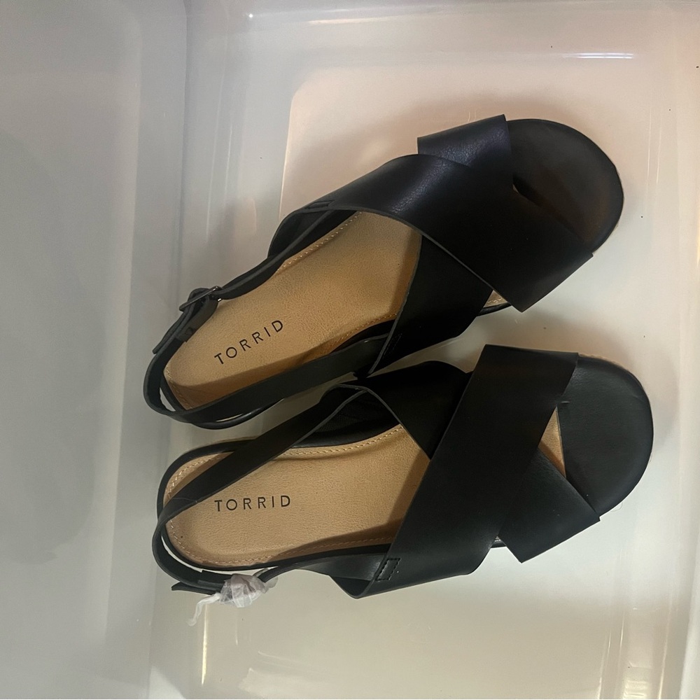 Torrid Black Espadrille Wedge Heels, New - Glue Stain (see photo), Size 11.5